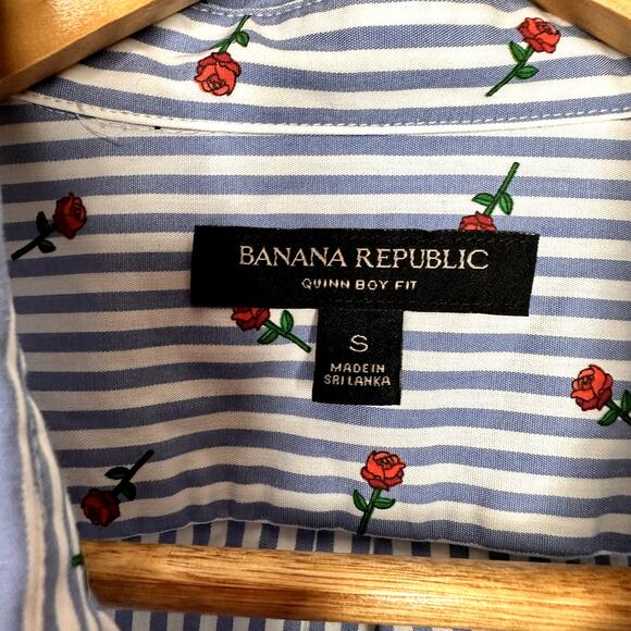 Banana Republic Quinn Boy Fit Roses Blue White Striped Shirt Women's Size S - Picture 7 of 8
